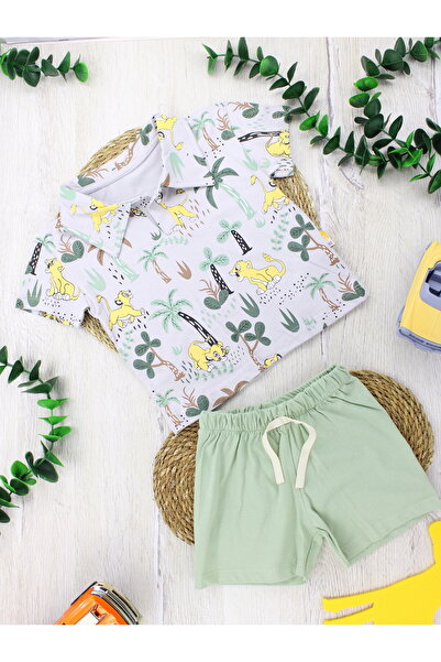 EYMİRGİYİM Forest Patterned Baby Boy Summer Short Sleeve Shorts Suit 6 Months, 9 Months, 12 Months, 18 Months