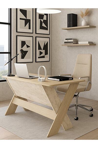 dorpek Sora Ofis Masası Çalışma Masası Rota - Traverten