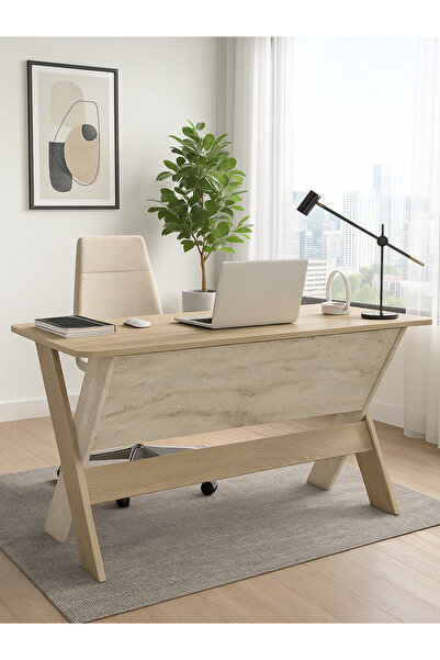 dorpek Sora Ofis Masası Çalışma Masası Rota - Traverten