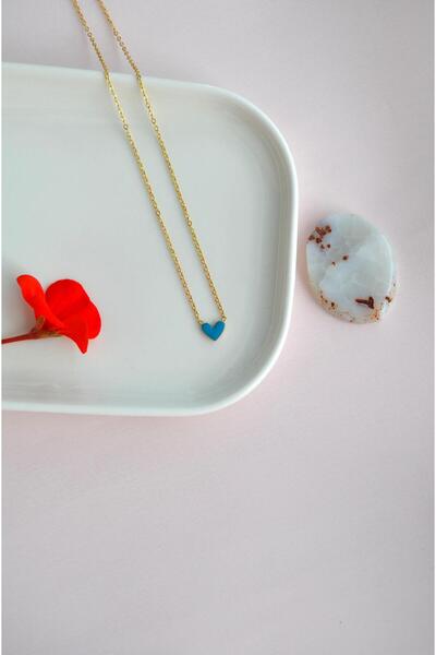 Sacce Scarves&Accessories Mini Renkli Kalpli Çelik Kolye Beyaz Kalpli Kolye Çelik Çift Yönlü Kullanılabilir