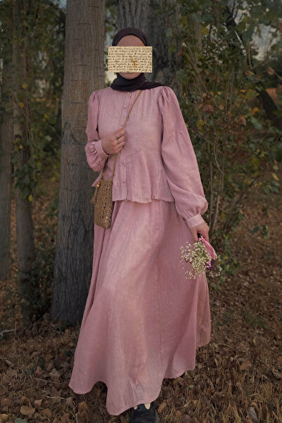 ZÜLAYS Dikiş Detaylı Salaş Etek Pudra