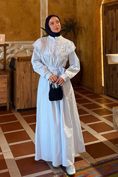 ZÜLAYS Robası Volan Detaylı Elbise Bebe Mavisi