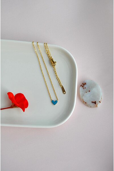 Sacce Scarves&Accessories Mini Renkli Kalpli Çelik Kolye Beyaz Kalpli Kolye Çelik Çift Yönlü Kullanılabilir