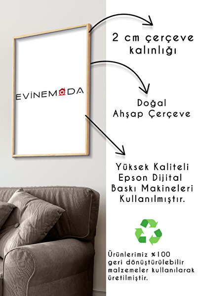 Evinemoda Bohem Tarz Tek Parça Gerçek Ahşap Çerçeveli Tablo