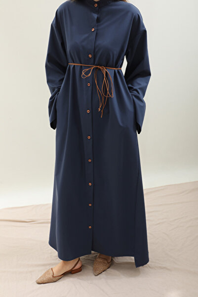 ZÜLAYS Dik Yaka Gömlek Elbise Lacivert