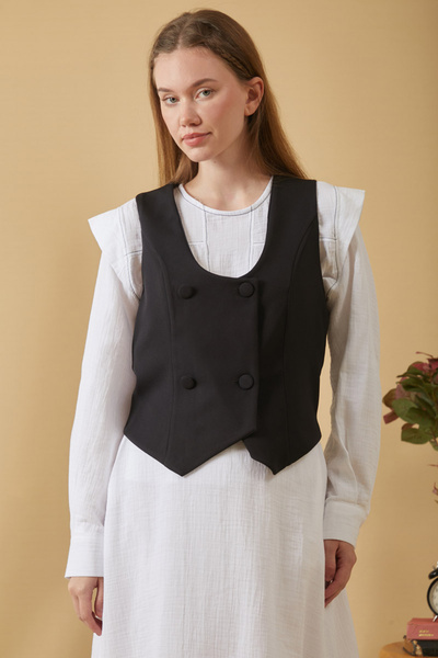 ZÜLAYS Derin Yaka Yelek Siyah