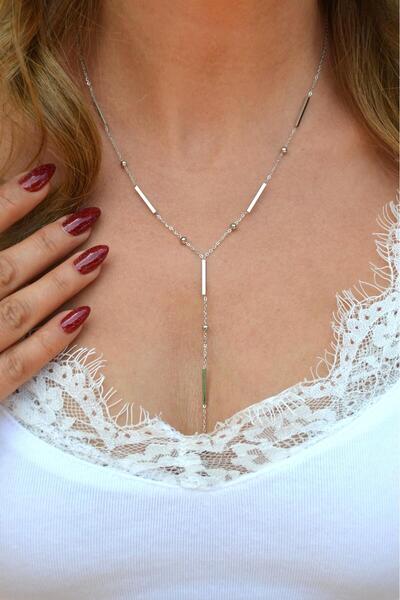 Sacce Scarves&Accessories قلادة بسلسلة طويلة من الفولاذ، قضيب رفيع وقلادة منخ...