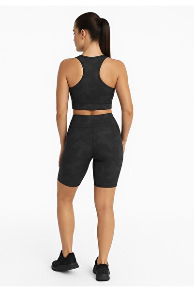 AXXEL Women's Black Crop Shorts Camouflage Patterned Suit Print Detailed B2089-D742-1