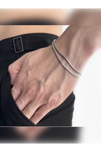 PURE BERRY طقم أساور يونيسكس على شكل ثعبان مصنوع من الفولاذ مع حجر كريم واحد،...