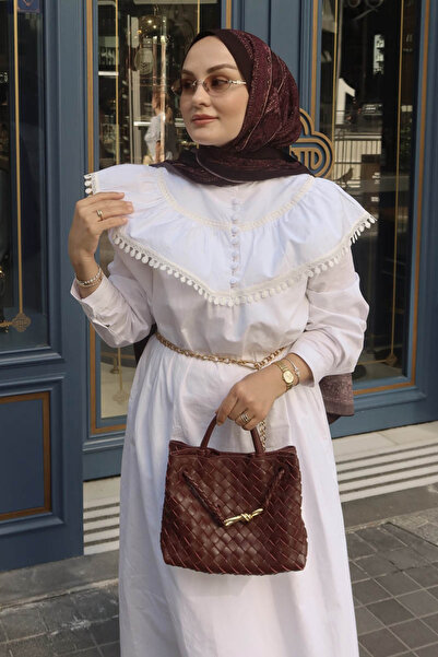 ZÜLAYS Robası Volan Detaylı Elbise Beyaz