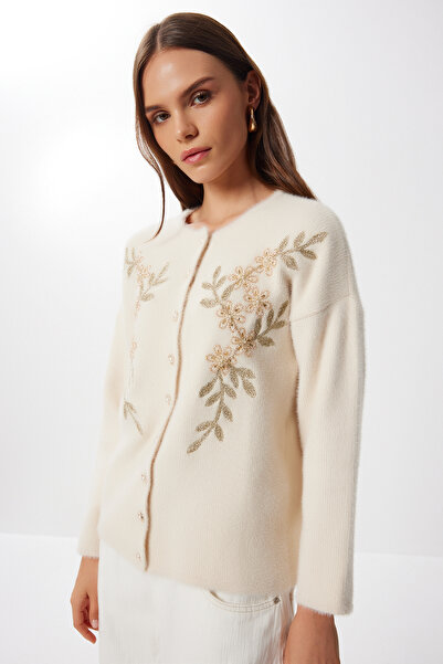 Lovelyİstanbul Korálkově vyšívaný pletený kardigan na knoflíky LİY0005 KEMİN