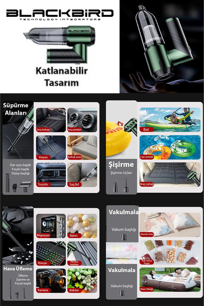Blackbird Game Center MK-5822 16000PA Katlanabilir Kablosuz Araç Süpürgesi | 3 Kademeli Güç | Şarjlı El Süpürgesi