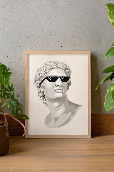 Evinemoda David Heykel Gözlüklü Tek Parça Gerçek Ahşap Çerçeveli Tablo