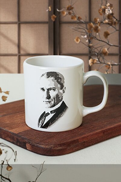 Keramika Бяла цилиндрична чаша с портрет на Ататюрк