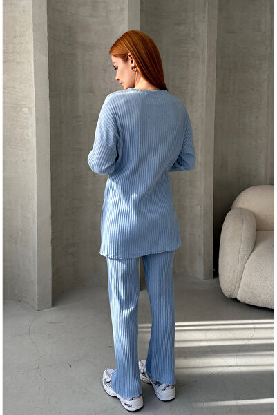 EYYE Set din două piese pentru femei, din bumbac, albastru bebeluș, bluză și pantaloni