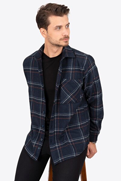 Etikmen Μπλε μπλέ ριγέ Πουκάμισο χοντρό ξυλοκόπο με κουτί δώρου