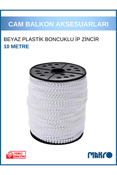 GLASSMAKRO Cam Balkon Plastik Beyaz Boncuklu Ip Zincirleri - 10 METRE
