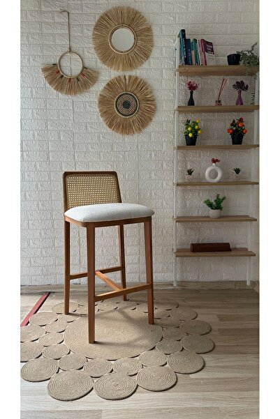 silla Concept Ross Bar Sandalyesi Teddy Krem Kumaş Hasırlı Bar Sandalyesi Nat...