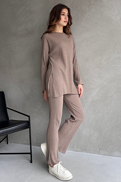 EYYE Mink pamut bordázott női blúz és nadrág kétrészes szett