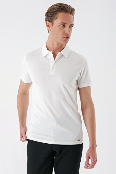 Efor Slim Fit Düğmeli Pamuklu Beyaz Polo Yaka Tişört Ts 879