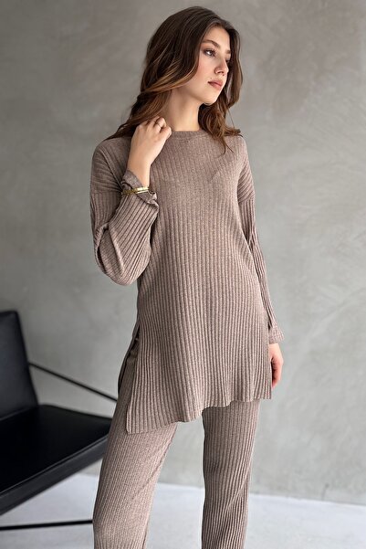 EYYE Mink pamut bordázott női blúz és nadrág kétrészes szett