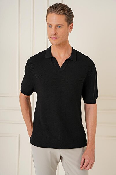 Efor Slim Fit Polo Yaka Kısa Kol %100 Pamuk Siyah Triko Tr 868