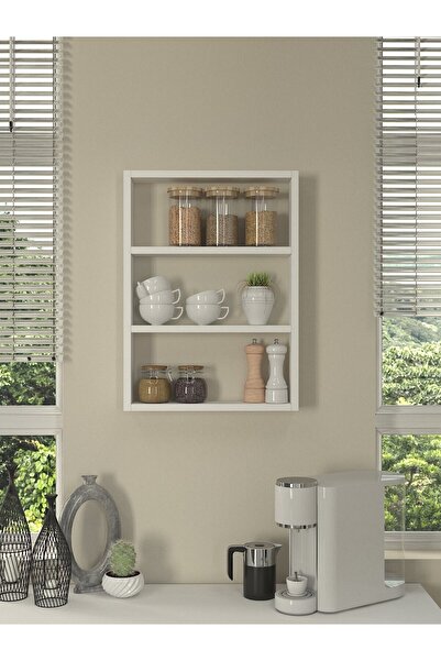 dorpek Hardy Dekoratif 3'lü Mutfak & Banyo Duvar Rafı Beyaz