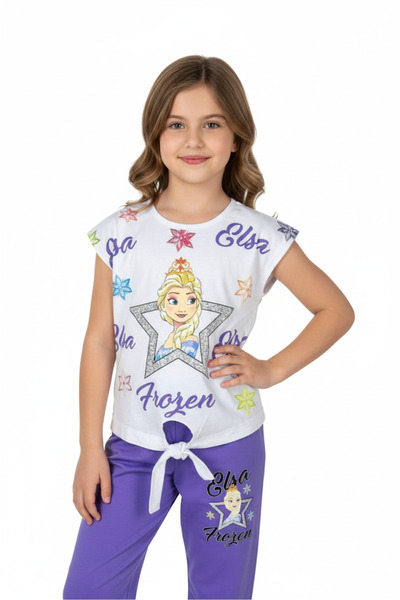 KAMİKAM Момичешки костюм с панталон, пениран памук, с връзки