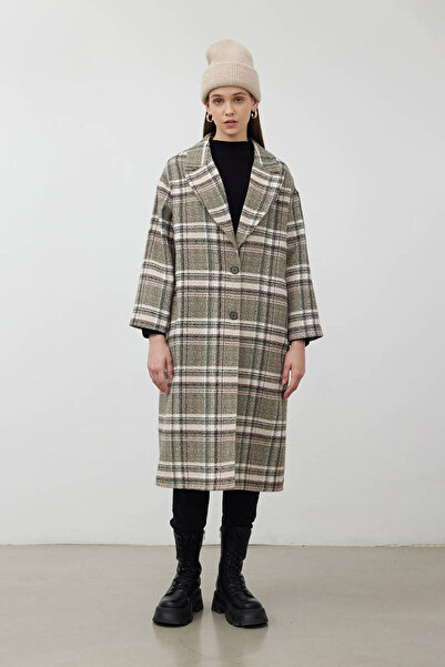 BE BLUE Χακί καρό παλτό Oversize Stash