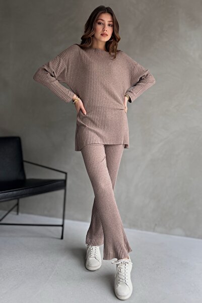 EYYE Mink Cotton Ribbed Women's Blouse Pants Two-Piece Set