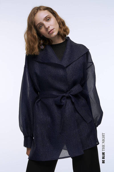 BE BLUE Тъмносиньо яке от органза