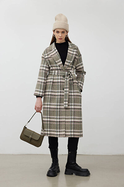 BE BLUE Χακί καρό παλτό Oversize Stash