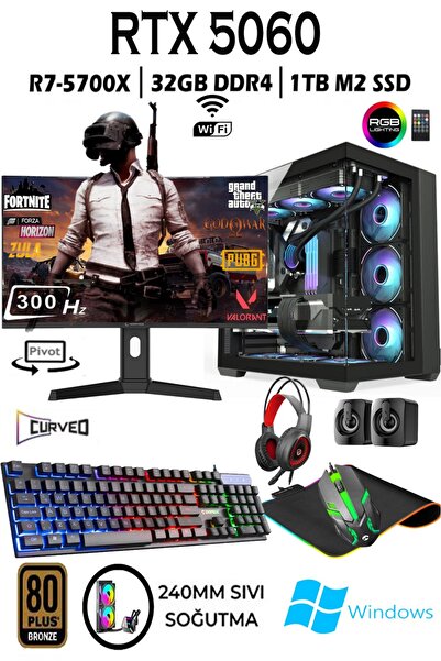 Apphirex TCX1 Ryzen 7 5700X 32GB 1TB M.2 SSD RTX5060 27" 300HZ Sıvı Soğutmalı Oyuncu Bilgisayarı Hazır Sistem