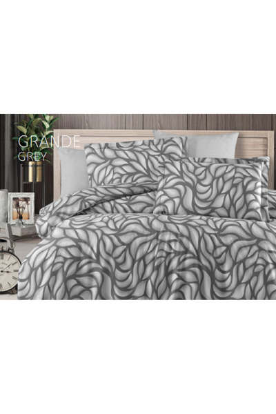 Ecosse Grande Çift Kişilik Saten Nevresim Takımı - Gri
