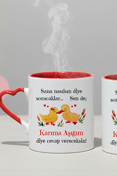 qoeuyl boutique I'M in Love Printed Couple Mug, Lover, Husband and Wife Gift, Romantic Fun Heart-Shaped Double Mug with Handles