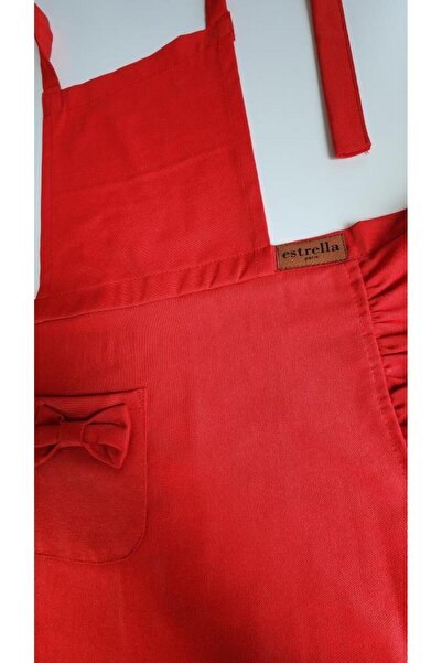 estrella paris Linen Ruffled Bohemian Kitchen Apron Apron Red