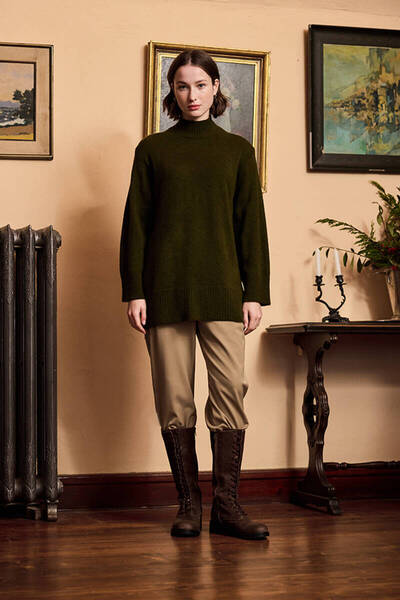 BE BLUE Χακί μαλακό πουλόβερ