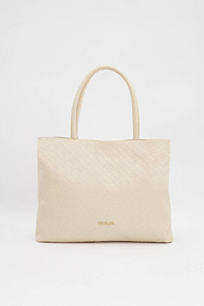 BE BLUE Ecru Braided Tote Bag