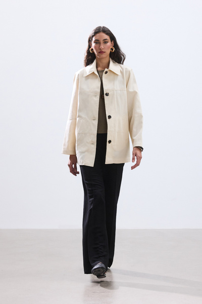 BE BLUE Ekru Gabardine Jacket with Stitching Detail