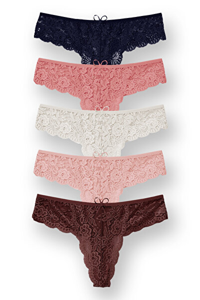 Zena Set de chiloți tanga pentru femei din dantelă de mărime mare, 5 piese