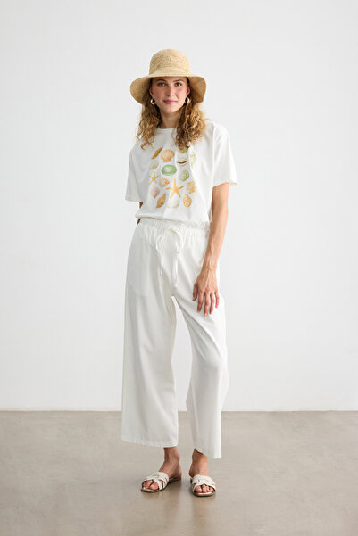 BE BLUE White Straight Cut Cotton Linen Pants
