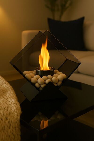 Home MASA ÜSTÜ SİYAH ŞÖMİNE FÜME CAMLI