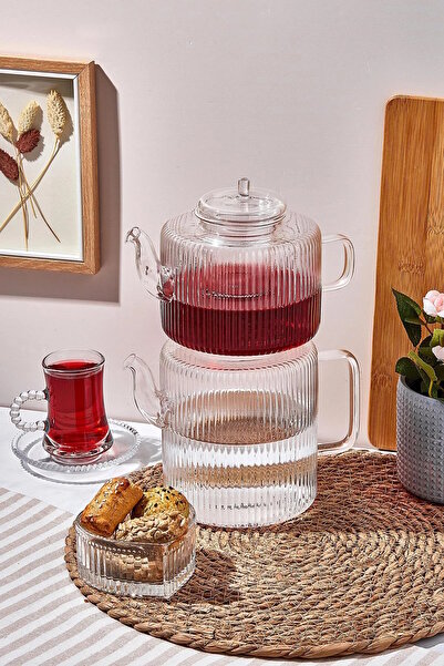 Perotti إبريق شاي من الزجاج البوروسيليكاتي المخطط من توبى لاين سعة 1.1 لتر + 1.75 لتر 16800