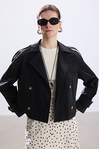 BE BLUE SİYAH KISA KRUVAZE MİNİMAL TRENÇKOT