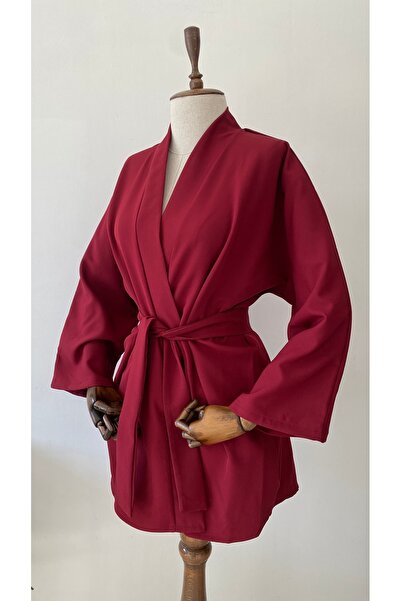 Glowear Atelier Burgundy'Belted Design Kimono Medium Length - Burgundy