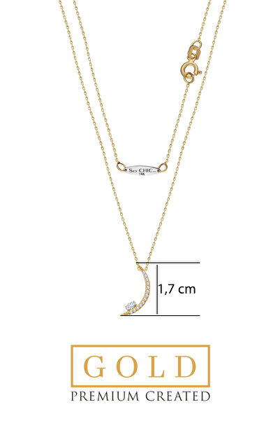 So CHIC... 14 Ayar Sarı Altın Sertifikalı Premium Created Taşlı 42 Cm Hilal Kolye