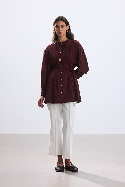 BE BLUE Πουκάμισο με ραβδώσεις από βουάλ σε μπορντό χρώμα