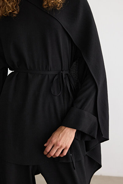 BE BLUE Black Scarf Detail Krinkil Bluz