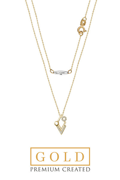 So CHIC... 14 Ayar Sarı Altın Sertifikalı Premium Created Taşlı 43 Cm Kolye