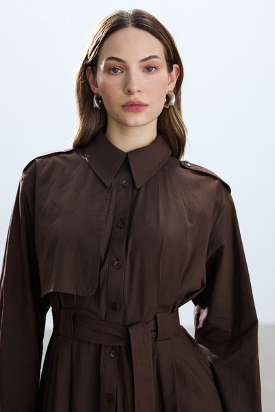 BE BLUE Βαμβακερό Aci Brown Trench Φόρεμα